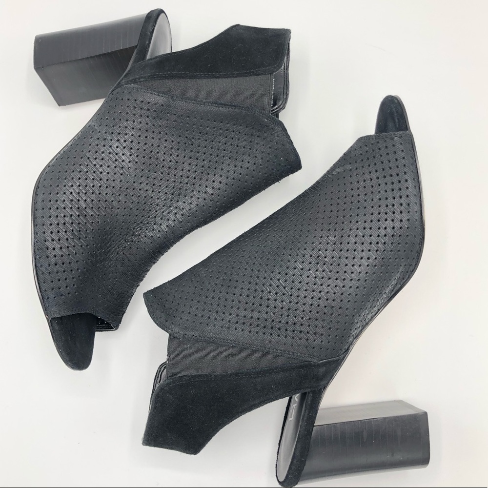 Vaneli Black Peep Toe Leather Sandal Booties